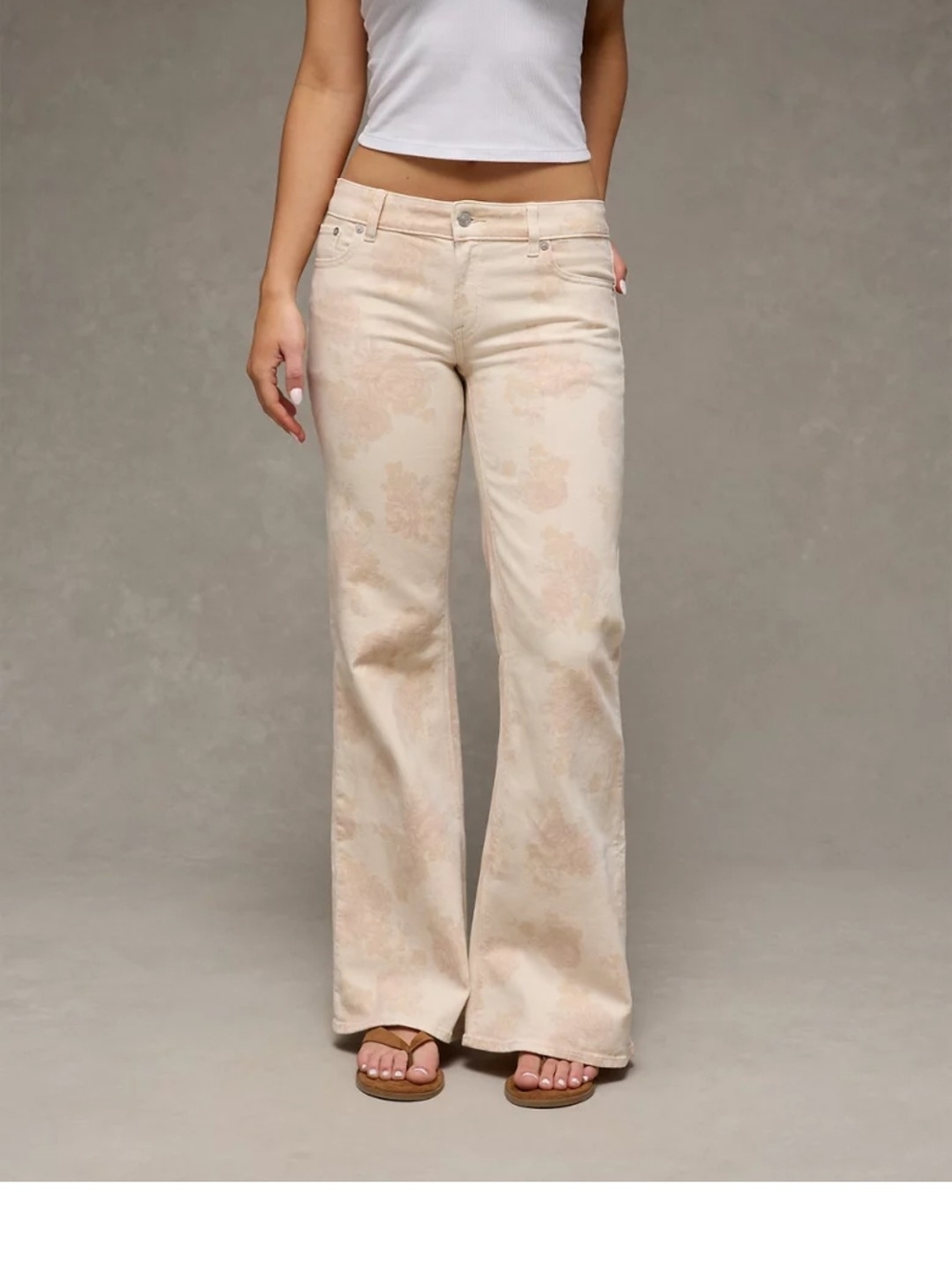 American Eagle Cream Floral Flare Jeans